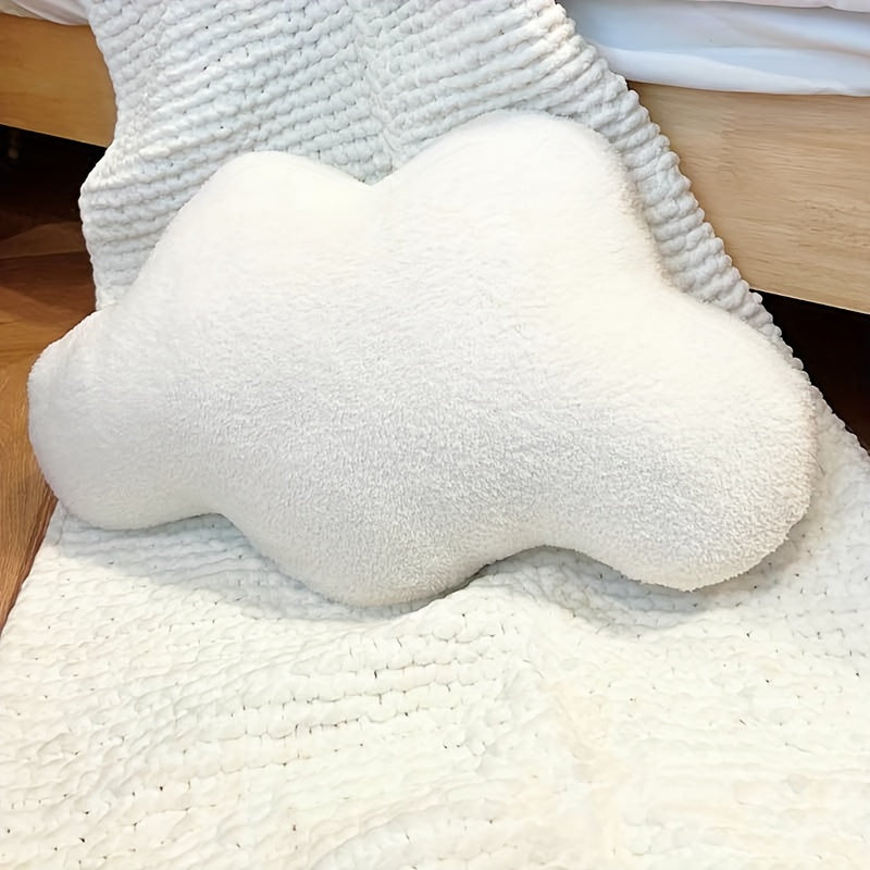 Molnformad dekorationskudde i mjuk plysch – 55 cm, krämvit