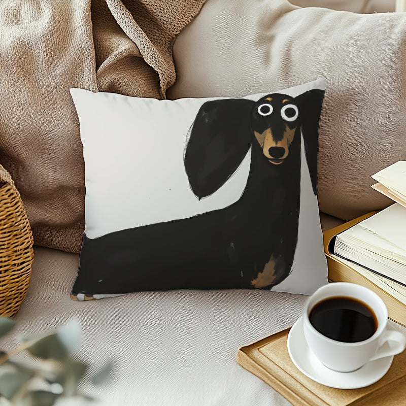 Kuddfodral i mjuk plysch med lekfullt taxmotiv – 45x45 cm
