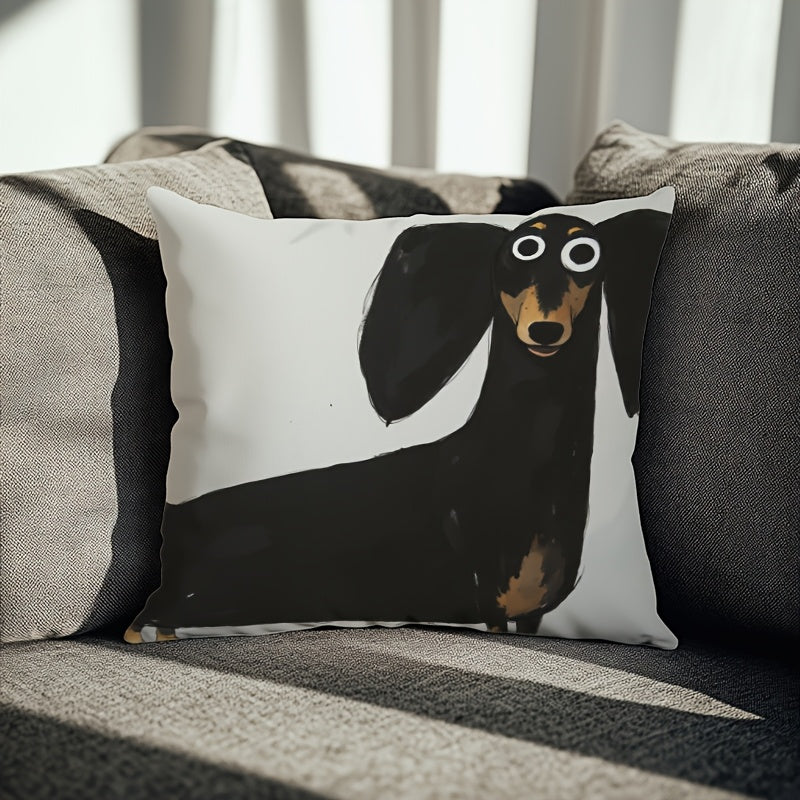 Kuddfodral i mjuk plysch med lekfullt taxmotiv – 45x45 cm