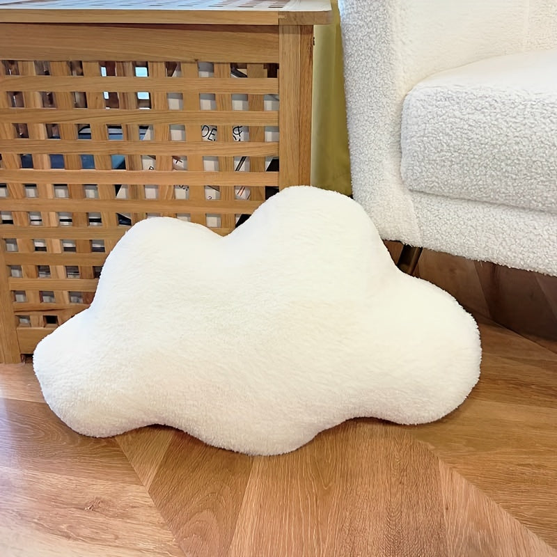 Molnformad dekorationskudde i mjuk plysch – 55 cm, krämvit