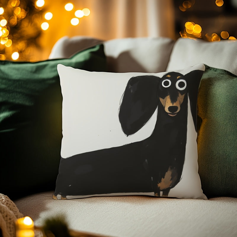 Kuddfodral i mjuk plysch med lekfullt taxmotiv – 45x45 cm