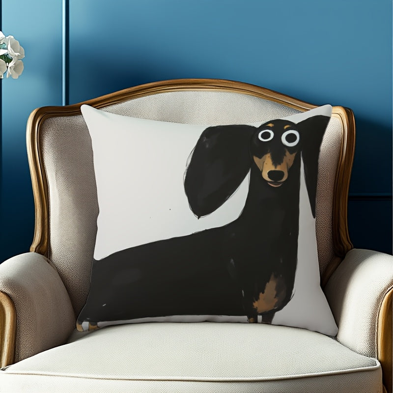 Kuddfodral i mjuk plysch med lekfullt taxmotiv – 45x45 cm