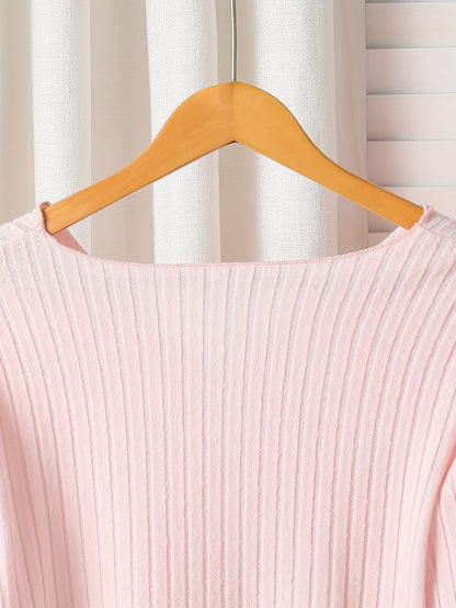 Elegant pyjamasset med V-ringning, rosettdetalj & långa ärmar