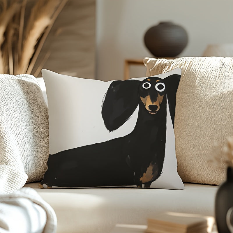Kuddfodral i mjuk plysch med lekfullt taxmotiv – 45x45 cm